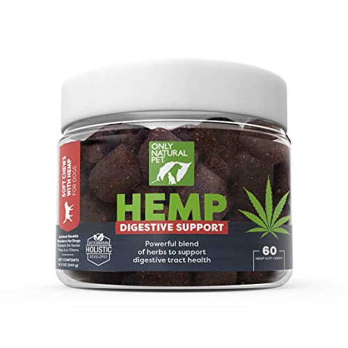 Only Natural Pet Hemp Digestive Support Supplement for Dogs with Flaxseed, Omega 3's, Inulin to Help Maintain Gut Flora and Support Digestive Tract Health - 60 Count Soft Chews