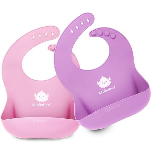 Image of KeaBabies 2-Pack Silicone Bibs For Babies, Silicone Baby Bibs for Eating, Food-Grade Pure Silicone Bib, Toddler Bibs, Waterproof Bibs, Feeding Bibs, Silicon Bibs for Toddlers, Boys,Girls(Cotton Candy)