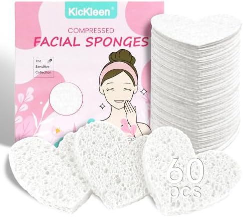 60-Count Kickleen Compressed Cellulose Heart Shape Facial Sponges,White