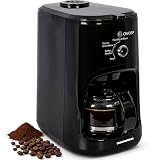 HEINNER Cafetiera cu rasnita HCM-900RBK, Filterkaffeemaschine mit Glaskanne, Edelstahl-Mahlwerk für ganze Bohnen & Kaffeepulver, 900 W, 4 Tassen, Dauerfilter, Tropfstopp, Warmhaltefunktion, Schwarz