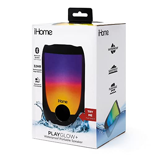 iHome Waterproof Bluetooth Speaker with Lights, Color-Changing Portable Speaker with 32HR Battery Life, iP67 Wireless Speaker Great for Camping Essentials, Kayak Accessories, Beach & Pool Accessories