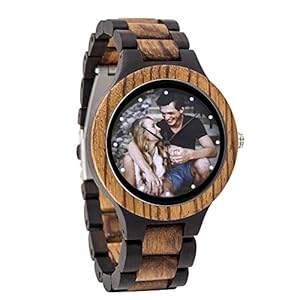 GUANKE Personalized Customized Wooden Watch for Men – Original Engraved Photo – Natural Wood Watch with Adjustable Wristband – Ideal Birthday, Anniversary Present for Husband, Dad, Son or Boyfriend