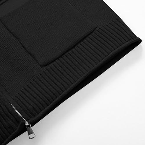 Solid Color Winter Ribbed Stand Collar Cardigan Men's Long Sleeve Full Zip Sweaters Casual Slim Fit Pocket Sweater4