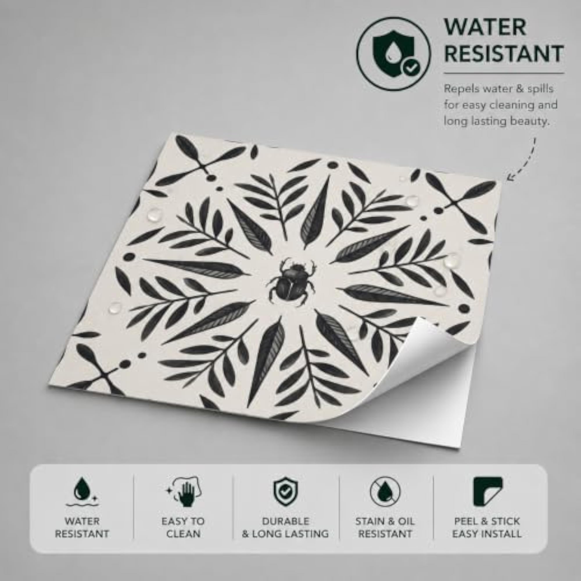 Scarab Rosette Peel and Stick Tile Stickers, Vinyl Backsplash