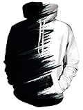 Belovecol Mens Womens Hoodies Ink Splatter 3D Print Hooded Pullover Novelty Black White Splash Hoodie Sweatshirt with Side Pocket for Winter Casual L