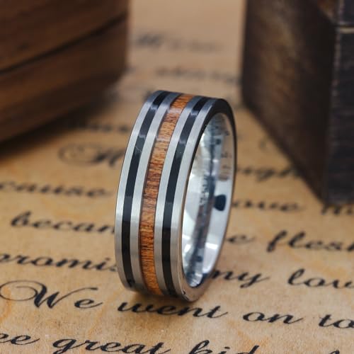 Men's Silver Tungsten Carbide Wedding Band - Premium Grade Tungsten with Barrel Wood Inlay Wedding Ring for Men - Includes Silicon Band, Leather Drawstring Pouch, & Luxury Walnut Ring Box4