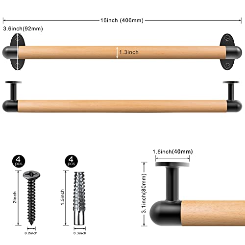 Seleware 26 Inch Wood Handrail Indoor Stairs Handrail Wall Mount Handrail W/ Sturdy Metal Barckets, Barrier-Free Staircase Grab Bar For Elderly, 1.3 Inch Round #TOP4
