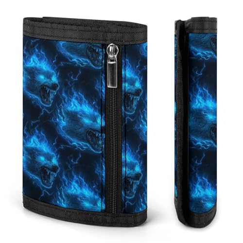 Lightning Wolf Head Blue Flame Print Wallet for Men, 8 Credit Card Holder Slim Minimalist Front Pocket Small Mens Bifold Wallets2