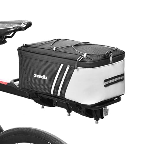 耐水性自転車ラックバッグ 8L 大容量 耐水PU素材 反射テープ付き 自転車トランクバッグ 自転車用荷物バッグ 自転車リアバッグ 防水レインカバー付き 二重防水 (グレー)