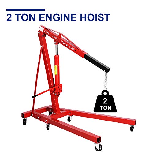 Goplus 2 Ton Folding Engine Hoist Cherry Picker Shop Crane Hoist Lift, Heavy Duty Steel With 6 Iron Caster Wheels (Red) #TOP6