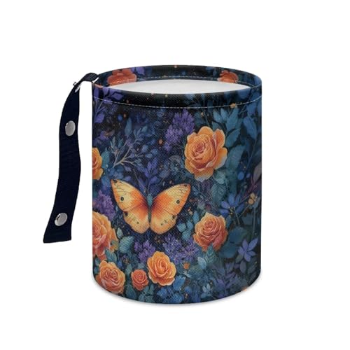 Image of Collapsible Accessories Butterfly Flower Trash Can Hanging Portable Dustbin Bin for Back Seat, Front Console, Floor, or Hanging Headrest Waste Basket