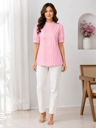 Image of Yash Gallery Womens Rayon Solid Relaxed Fit Casual Top Women & Girls