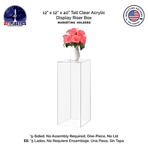 Display Cube Pedestal Art Sculpture Stand 12\"w x 12\"d x 40\"h No Lid Clear Acrylic One Piece Wedding Flowers Display Stand Trophy Art Figurine Showcase by Marketing Holders
