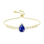 Linawe Crystal Imitation Diamond Rhinestone Charm Bracelets for Women, Gold/Silver/Rose Gold Adjustable Chain Bracelet, Teardrop Birthstone Cubic Zirconia Prom Costume Wedding Jewelry