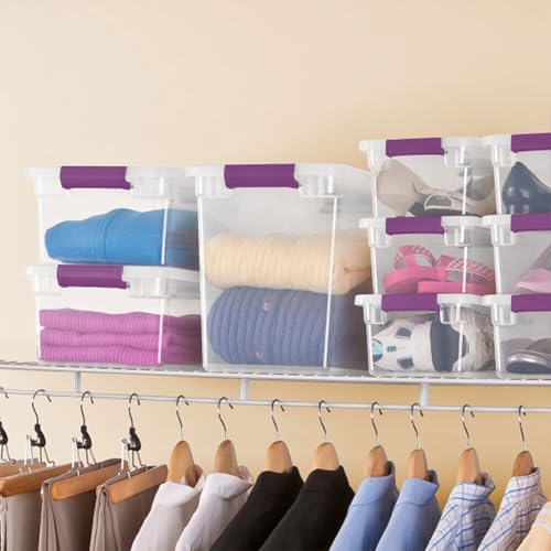 Image of Sterilite 27 Qt ClearView Latch Storage Box Stackable Bin with Latching Lid, Plastic Container to Organize Clothes in Closet, Clear Base, Lid, 12-Pack