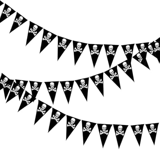 FUIPVGI 3 Piezas/13.5M Bandera Pirata Banderas Bandera Jolly Roger Cadena de Banderín Pirata Bandera Pirata Decoración de Fiesta de Pirata Decoración de Halloween de Cumpleaños Infantil (Negro) | Ya disponible en tu tienda friki favorita! En mundofriki.es!