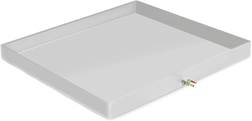 Bandeja de goteo para lavadora de acero inoxidable 18GA, bandeja de goteo con agujero de drenaje y válvula de drenaje de 14 pulgadas, contiene fugas