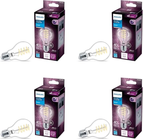 PHILIPS LED 40W A19 4-Pack Vintage Edison Spiral Daylight (5000K) 500 Lumen (5.5W = 40W) Dimmable Clear Flicker-Free Light Bulbs - image 1