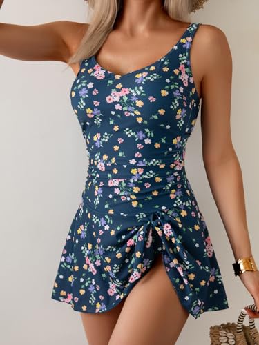 Image of Aidonger One Piece Swim Dress Swimsuits for Women Tummy Control Swimdress Skirt Bathing Suit