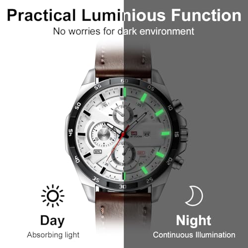 Herren Uhr Männer Analog Quarz Chronograph Braun Leder larmband, Armbanduhren Herren mit Datum, Uhren Herren Mode Casual Business Uhr für Herren Klassische Elegantes Geschenk – Bild 5