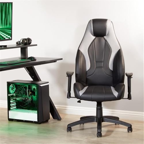 Pemberly Row Gaming Chair, Black Faux Leather with Gray Accents, Ergonomic Design, Adjustable Armrests, Lumbar Support, Tilt Lock Control, 360° Swivel, Durable Foam Upholstery for Home Office or - Image 2