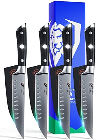 DALSTRONG Steak Knives 4-Piece Set - 5" - Straight-Edge Blade - Gladiator Series - Forged German High-Carbon Steel - Black G10 Handle - Sheaths Included - NSF Certified