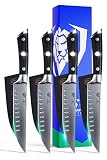 DALSTRONG Steak Knives 4-Piece Set - 5' - Straight-Edge Blade - Gladiator Series - Forged German High-Carbon Steel - Black G10 Handle - Sheaths Included - NSF Certified