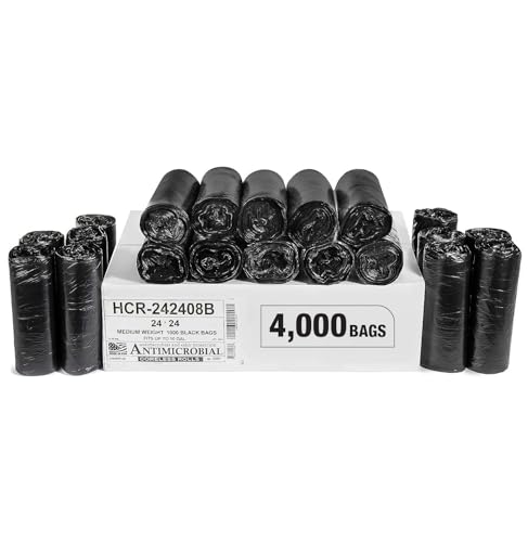 Image of Aluf Plastics High Density Trash Bags, 10 Gallon, 4000 Count, 8 Micron (eq), 24 inch x 24 inch, Black, for Bathroom, Office, Industrial, Commercial, Janitorial, Municipal, Recycling