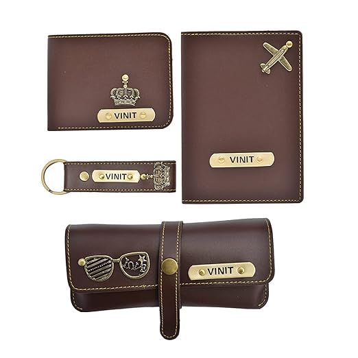 Customized Gift Combo Set I Personalized Wallet, Keychain, Sunglass & Passport Cover with Name & Charm I Best Gift for Brother, Husband, Boyfriend, Father (Brown)-image-13