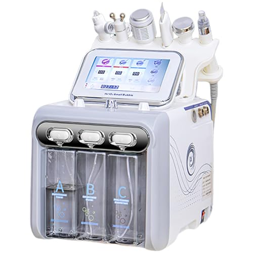 6 in 1 Wasser Wasserstoff Sauerstoff Schönheit Maschine Fortgeschrittenes Gesichtsbehandlungssystem mit 6 Aufsätzen Aquafacialgerät Aqua Facial Gerät für Persönlichen Heimschönheitssalon (Weiß)