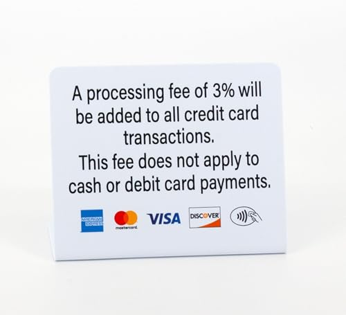 3pk Processing Fee Payment Signs, 3% Credit Card Fee Notice, Countertop Display with Major Credit Cards and Contactless, Business Credit Card Payment Signs