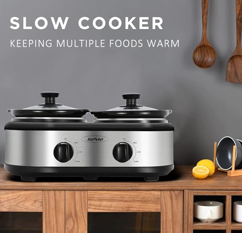 Sunvivi Dual Slow Cooker, Buffet Server and Food Warmer, Small Mini Pot with 3 Adjustable Temp & 2 Visible Glass Lids, for Parties, Holidays and Entertaining, Stainless Steel, 2 * 1.25 Quarts by SUNVIVI - Image 7