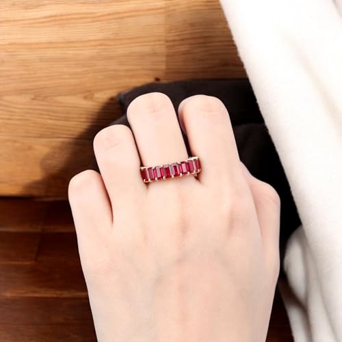 Lab-Created Ruby Eternity Band for Women | Emerald-Cut Gemstone Luxury Ring in 14K/18K Gold, Sparkling Wedding Band or Birthday Gift, Ethical Bridal Jewelry for Engagement3