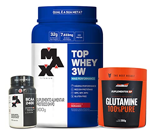 Kit Max Top Whey 900g + Bcaa 100caps + Glutamina 300g (baunilha)