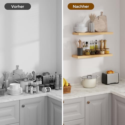Feihorrm Wandregal, Wandboard 2er Set, 60cm Schweberegal aus MDF Holz, Extra Breit 23,5 cm Regalbrett, Eiche Regal für Küche, Arbeitszimmer, Badezimmer, Schlafzimmer und Wohnzimmer