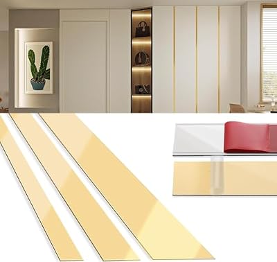 Gold Metalized Molding Trim for Wall Stainless Steel Peel and Stick Mirror-Like Finish Self-Adhesive Strip for Ceiling, Floor Mirror Frame, Fireplace and Home DIY Decoration(33ft x 0.4in)