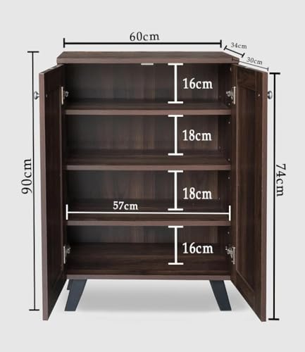 Image of Mevigo Shoe Rack Wooden with Door - 2 Door 4- Tier Engineered Wood Shoe Rack Organizer for Entryway, Hallway & Bedroom, Space Saving Shoe Storage Cabinet -Brown-JB1