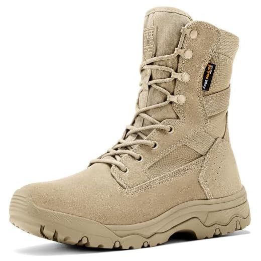 FREE SOLDIER Men's Tactical Boots 8 Inches Lightweight Combat Boots Durable Suede Leather Military Work Boots Desert Boots (Tan, 10.5)