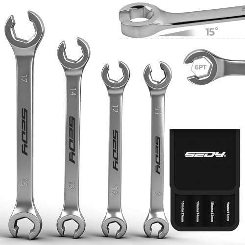 SEDY 4-Piece Flare Nut Wrench Set, Offset End Spanner Metric