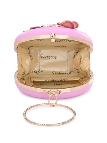 Image of TOOBA Handicraft Women's Round Shape Clutch Bag Purse | Floral Bag, Bridal Purse & Party Handbag Design with Ring Handle - Wedding & Special Occasion Clutch