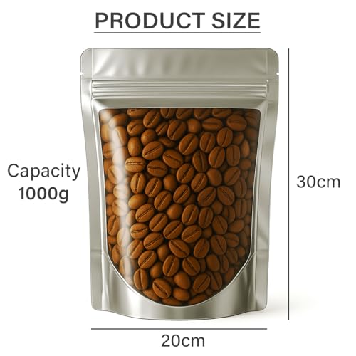 Image of Transparent Front /Silver Back Stand-Up Zipper Pouch, 20cm x 30cm, Pack of 10, Food Grade, Reusable LDPE Zip Lock Bags for Food Storage & Packaging Capacity 1000g