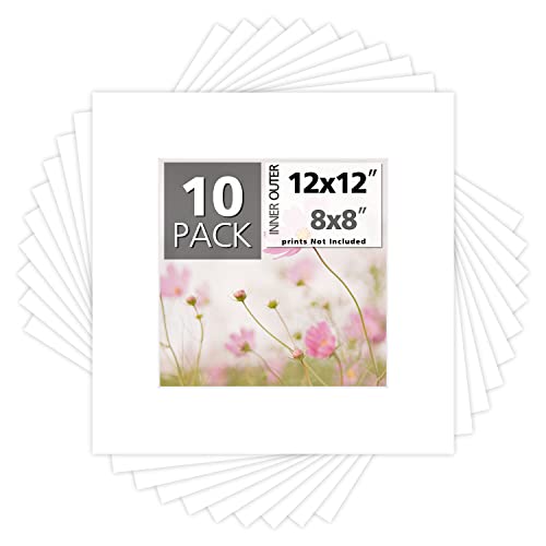 Mat Board Center, 10 Pack 12x12 Picture Mat for 8x8 Photos, White