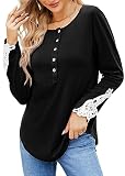 Womens Thin Sweaters Long Sleeve Lace Round Neck Tunic Tops Round Bottom Black XXL
