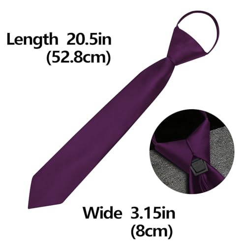 Image of YourTies Zipper Tie for Men Adjustable Pre-tied Satin Neckties and Pocket Square Set Solid Color Business Formal Wedding