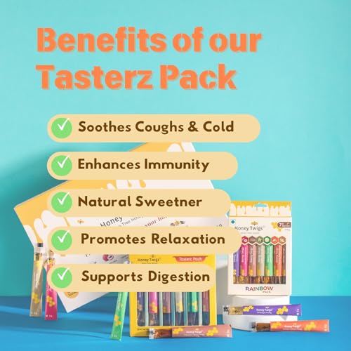 Honey Twigs Tasterz Honey Combo Pack - Himalayan Multiflora, Litchi, Cinnamon, Vanilla, Lemon and Turmeric Infused Honey : 3 Sachets x 6 flavors |Traceable Source | No Added Sugar