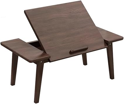 Solid Wood Tea Table with Flip Table Top, Three Adjustable Angles, Foldable Rubber Wood Bay Window Computer Table, Small Tea Table with Internal Storage Space,Walnut66cm