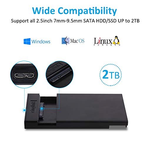USB 3.0 to SSD SATA HDD Enclosure,Hard Drive Enclosure USB 3.0 to SATA III for 2.5 Inch SSD & HDD 9.5mm 7mm External Hard Drive Enclosure,Tool Free External Hard Drive Enclosure