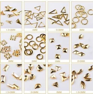 200pcs Gold Rivet Studs 3D Nail Decoration Oval Circle Square Triangle Hollow Frame Mixed Woman DIY Decoration in Wheel