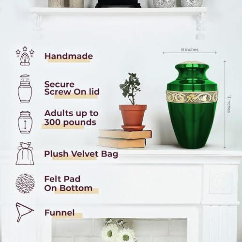 Image of Trupoint Memorials Cremation Urns for Human Ashes, Funeral Memorial Urn for Male and Female, Decorative Burial Grecian Urn Collection for Adult Men & Women - Grecian Green Gold, XL (300 LB)