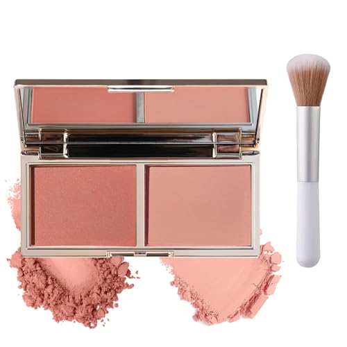 Blusher for Cheeks Make Up, Powder Blush Palette with Mirror & Brush, Matte & Shimmer Blushers, Natural-Looking Skin Tint, Lightweight, Long-Wearing